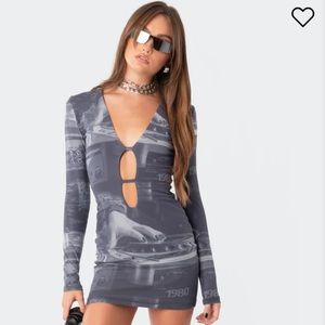 Dj Printed Cut-Out Mesh Dress